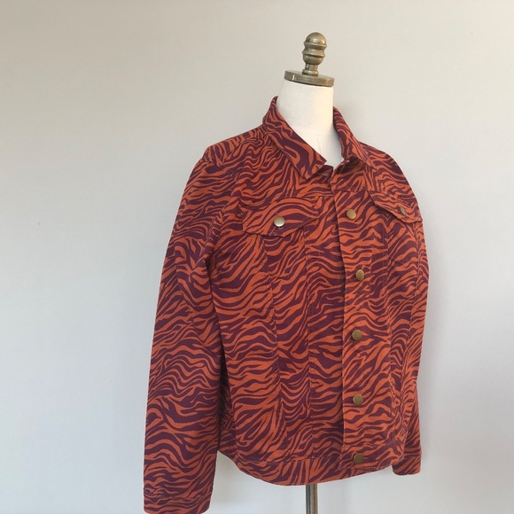Jacket Tiger Animal Stripe Purple Orange Plus Size 2X Cotton Spandex Stretchy - Picture 5 of 9